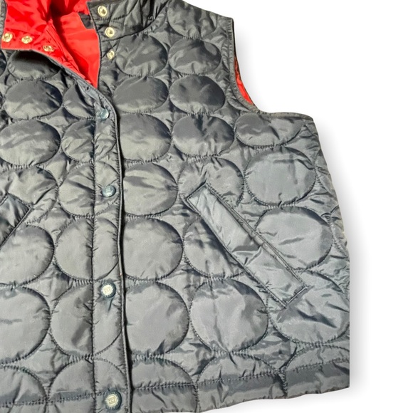 Vintage Tommy Hilfiger Light Weight Hooded Puffer Vest Navy Red Circle Pattern - Picture 4 of 14